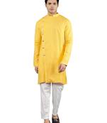    yellow colour woven design kurta sets