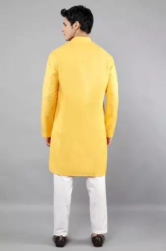    yellow colour woven design kurta sets