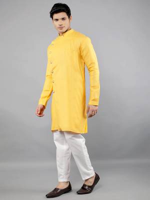    yellow colour woven design kurta sets 3
