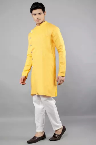    yellow colour woven design kurta sets