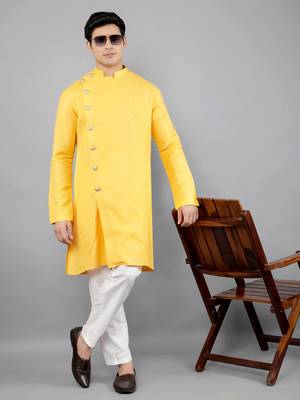    yellow colour woven design kurta sets 5