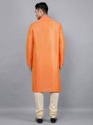    orange colour woven design kurta sets 2