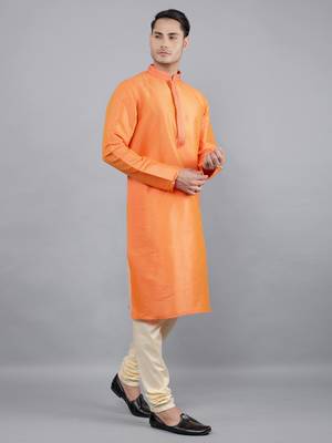    orange colour woven design kurta sets 3
