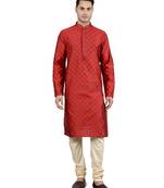    maroon colour jacquard design kurta sets