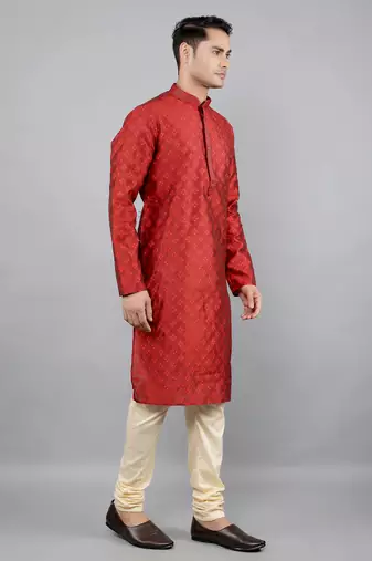    maroon colour jacquard design kurta sets