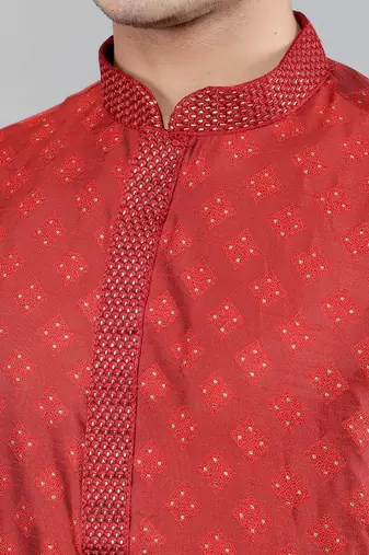    maroon colour jacquard design kurta sets