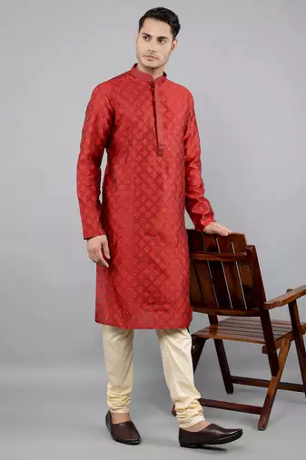    maroon colour jacquard design kurta sets