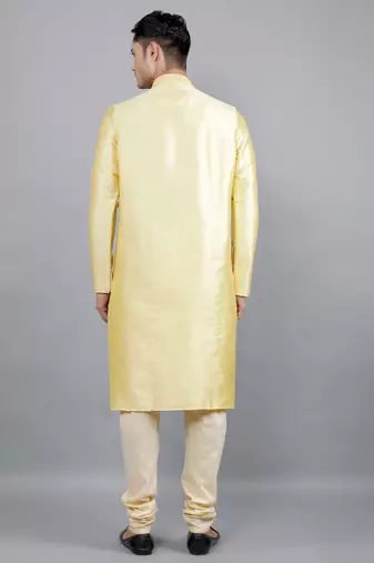    lemon colour woven design kurta sets
