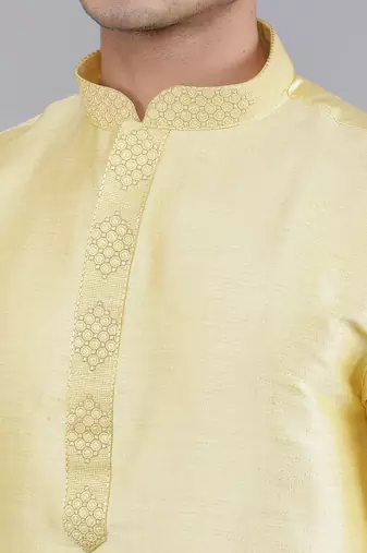    lemon colour woven design kurta sets