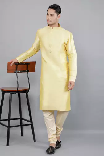   lemon colour woven design kurta sets