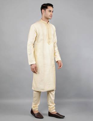    fawn colour woven design kurta sets 3