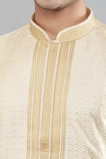    fawn colour woven design kurta sets