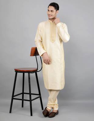    fawn colour woven design kurta sets 5