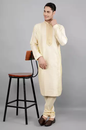    fawn colour woven design kurta sets