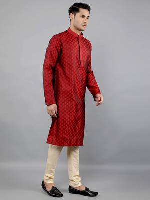    maroon colour jacquard design kurta sets 3