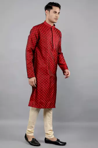    maroon colour jacquard design kurta sets