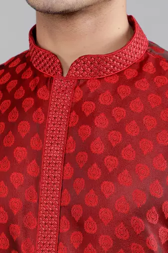    maroon colour jacquard design kurta sets