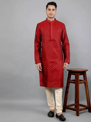   maroon colour jacquard design kurta sets 5