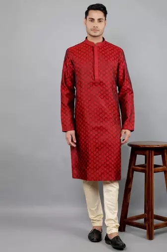    maroon colour jacquard design kurta sets