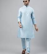 Aqua polyester silk solid kurta churidar set