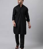 Black polyester viscose solid kurta pathani set