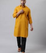 Mustard polyester viscose solid kurta pathani set