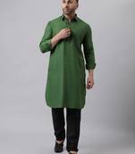 Green polyester viscose solid kurta pathani set