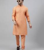 Peach polyester silk solid kurta churidar set