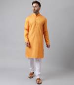 Orange polyester jacquard  kurta pyjama set