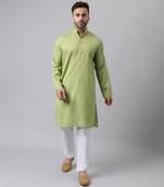 Pista green polyester jacquard kurta pyjama set