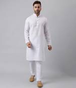 White polyester jacquard  kurta pyjama set