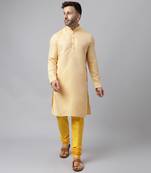 Yellow polyester jacquard  kurta pyjama set