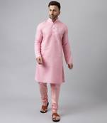 Pink polyester jacquard  kurta pyjama set