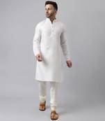 White polyester jacquard  kurta pyjama set