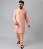 Peach polyester jacquard  kurta pyjama set