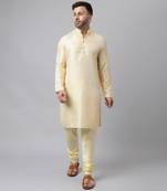 Lemon polyester jacquard  kurta pyjama set