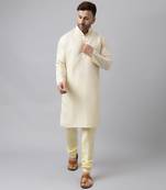 Offwhite polyester jacquard  kurta pyjama set