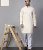 Cream rayon viscose embroidered kurta pyjama set