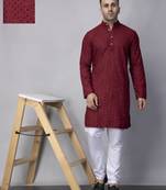 Maroon rayon viscose embroidered kurta pyjama set