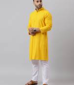 Yellow mirror  embroidered kurta  pyjama set