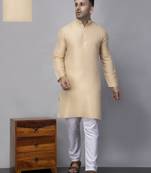 Cream polyester viscose rayon jacquard kurta  pyjama set