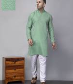 Green polyester viscose rayon jacquard kurta  pyjama set