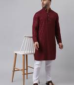Maroon mirror  embroidered kurta  pyjama set