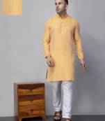 Orange polyester viscose rayon jacquard kurta  pyjama set