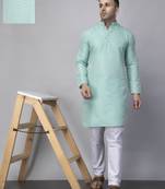 Sky blue polyester viscose rayon jacquard kurta  pyjama set