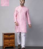 Pink polyester viscose rayon jacquard kurta  pyjama set