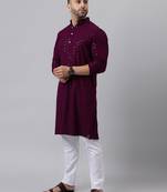 Magenta mirror  embroidered kurta  pyjama set