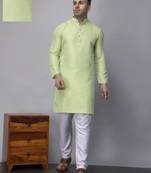 Green polyester viscose rayon jacquard kurta  pyjama set