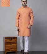 Orange polyester viscose rayon jacquard kurta  pyjama set