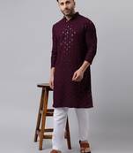 Magenta mirror  embroidered kurta  pyjama set
